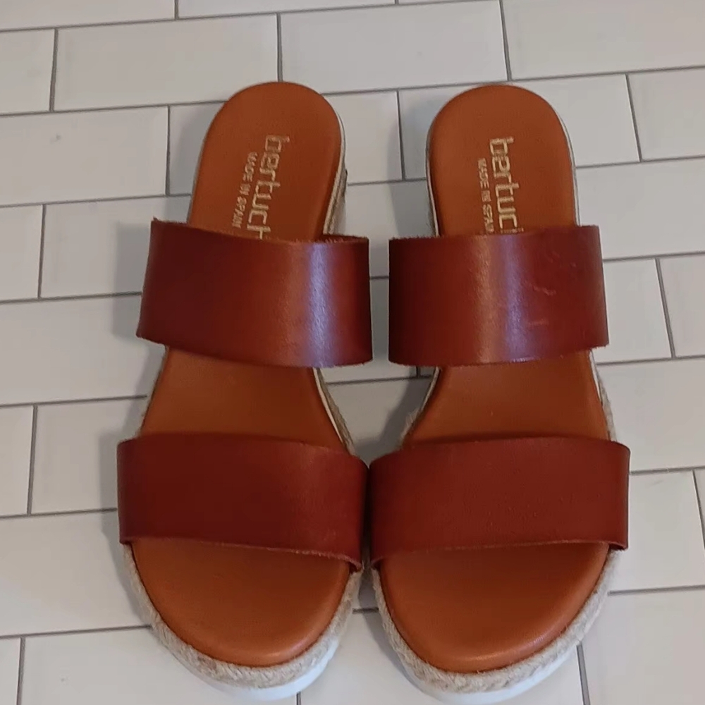 bertuchi Sandals Women Leather Upper Espadrille Slide Brown Sz9 (40) Made Espain - Picture 9 of 9